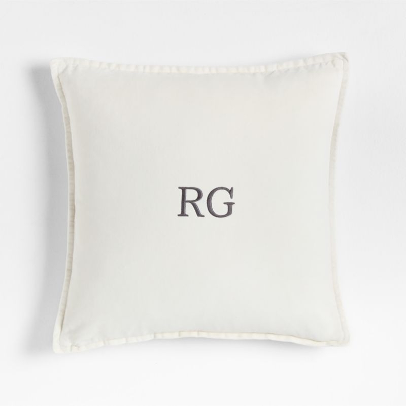 Relaxed Washed Organic Cotton Velvet 20x20 Ivory Throw Pillow with Feather Insert - Image 2