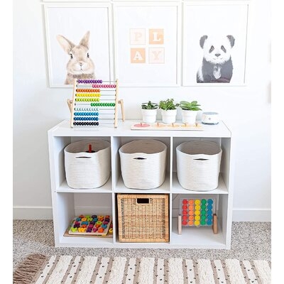 3-Pack Cotton Rope Cube Shelf Storage Baskets | Decorative Basket For Closet Storage, Home Organizing Bins And Nursery Decor | Woven Baskets For Storage Shelf - Black - Image 0