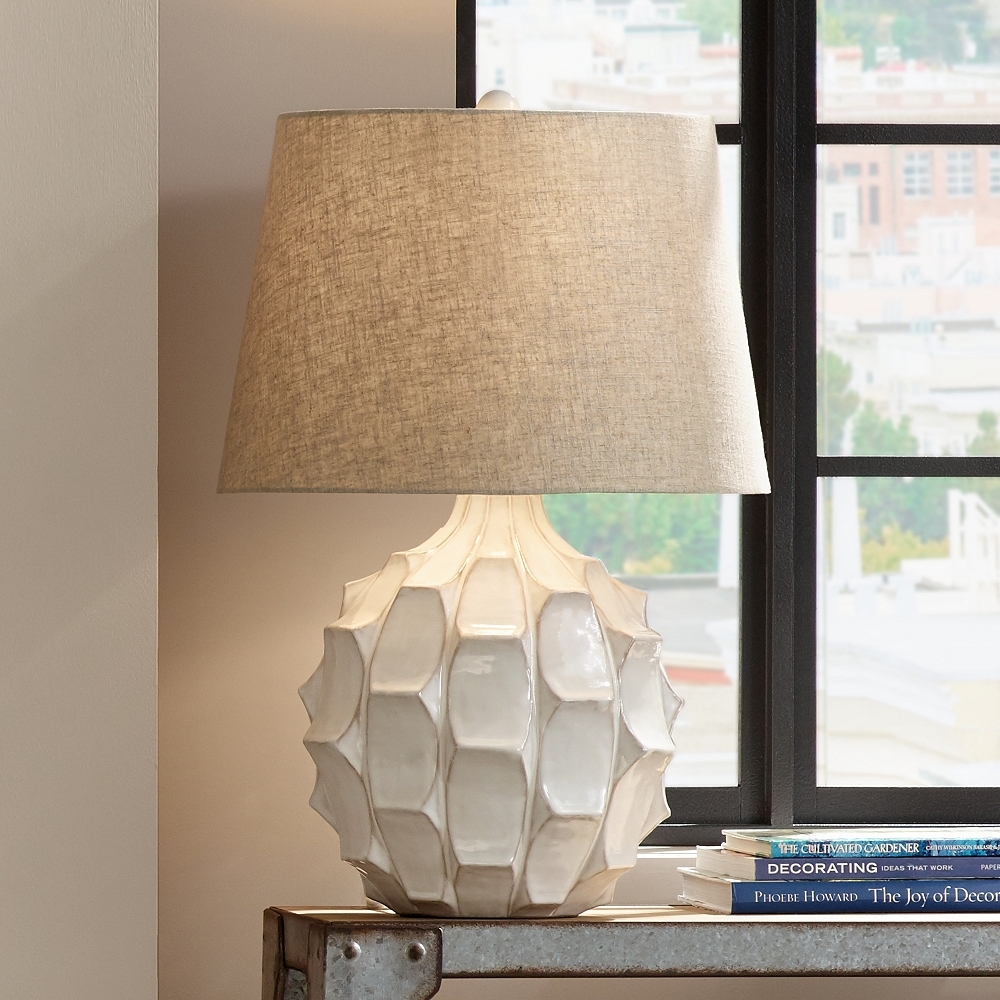 Possini Euro Cosgrove 26 1/2" Linen and White Ceramic Lamp with Dimmer - Image 0