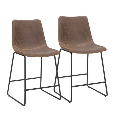 24" Modern Industrial Faux Leather Indoor Outdoor Counter Stool Kitchen Dining Chair With Metal Legs Set Of 2, Suitable For Home, Bar And Restaurants - Image 0