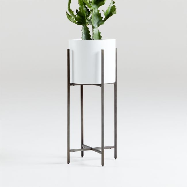 Dundee White Round Indoor/Outdoor Planter with Short Stand - Image 0
