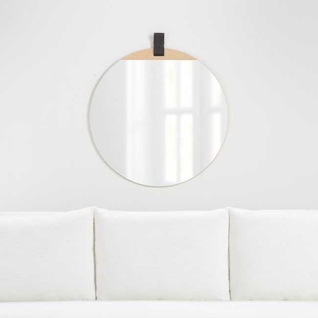 Remy Black Leather and Wood Wall Mirror 30" - Image 0