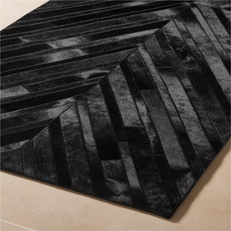 Naho Patchwork Black Hide Runner Rug 2.5'x8' - Image 1