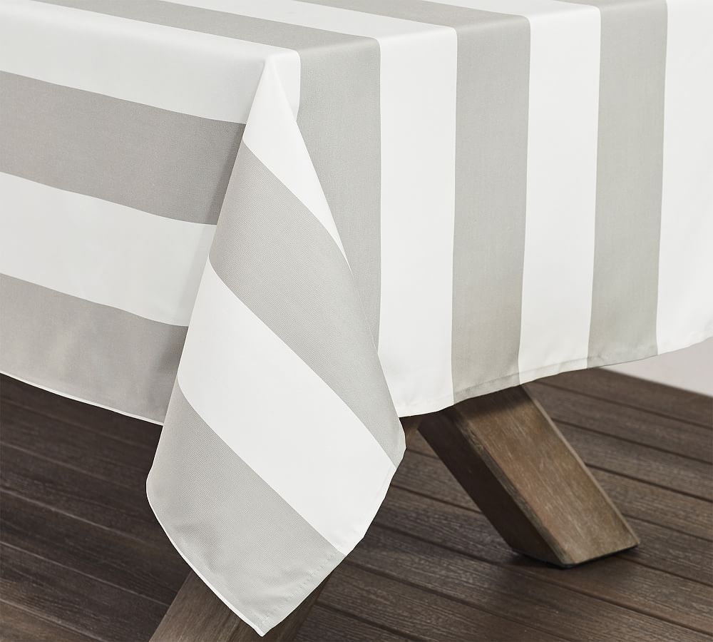 Sunbrella(R) Awning Stripe Indoor/Outdoor Tablecloth, 50" x 108" - Cadet Gray - Image 0
