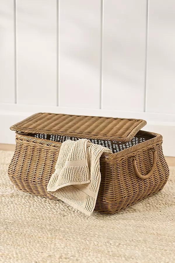 Woven Lidded Wicker Basket with Handles - Image 0