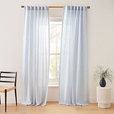 Heather Taylor Home Canyon Stripe Linen Curtain, Blue Multi, 48"x84" - Image 0