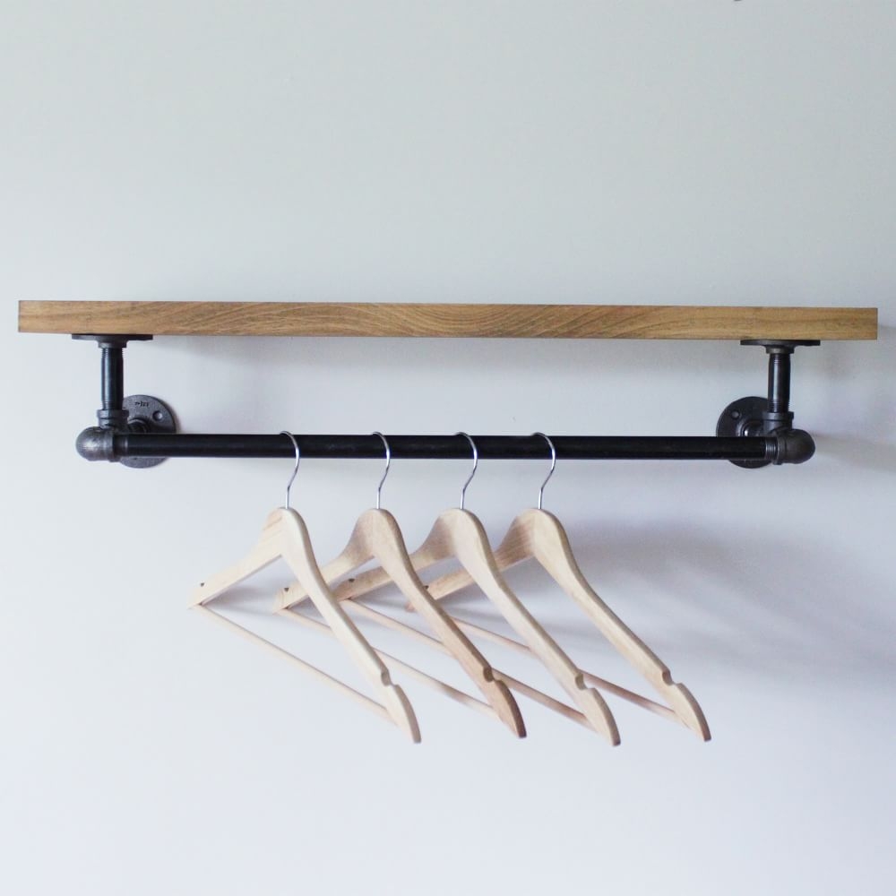 Wood shelf with hang bar, Multi, Metal, 24 inch - Image 0