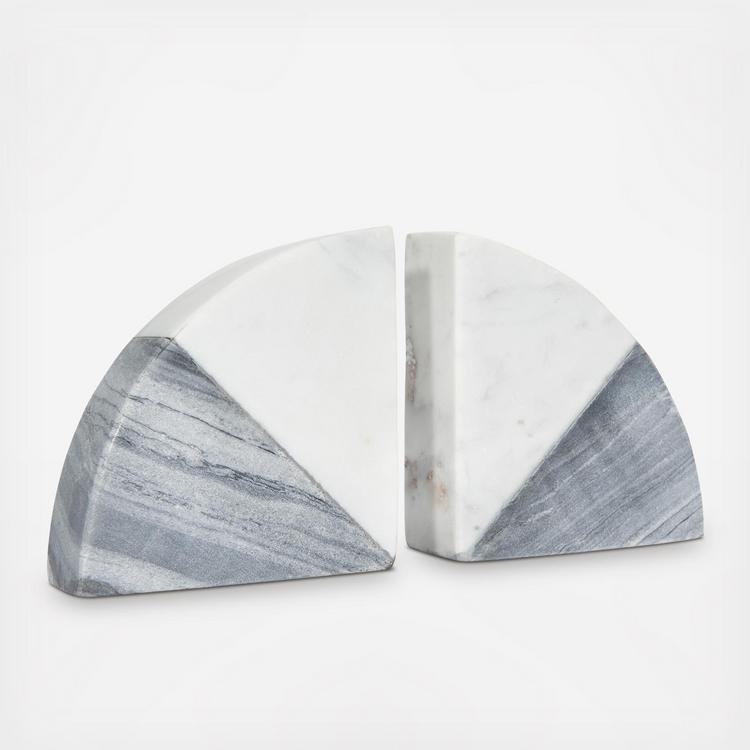 Wedge Marble Bookends, White & Gray,  Set of 2 - Image 1