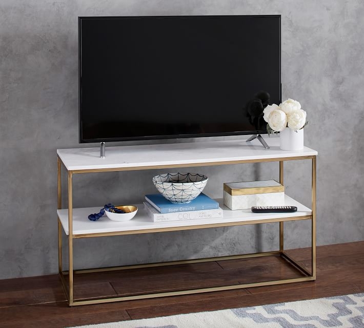 Delaney 42" Marble Media Console, Antique Brass - Image 2