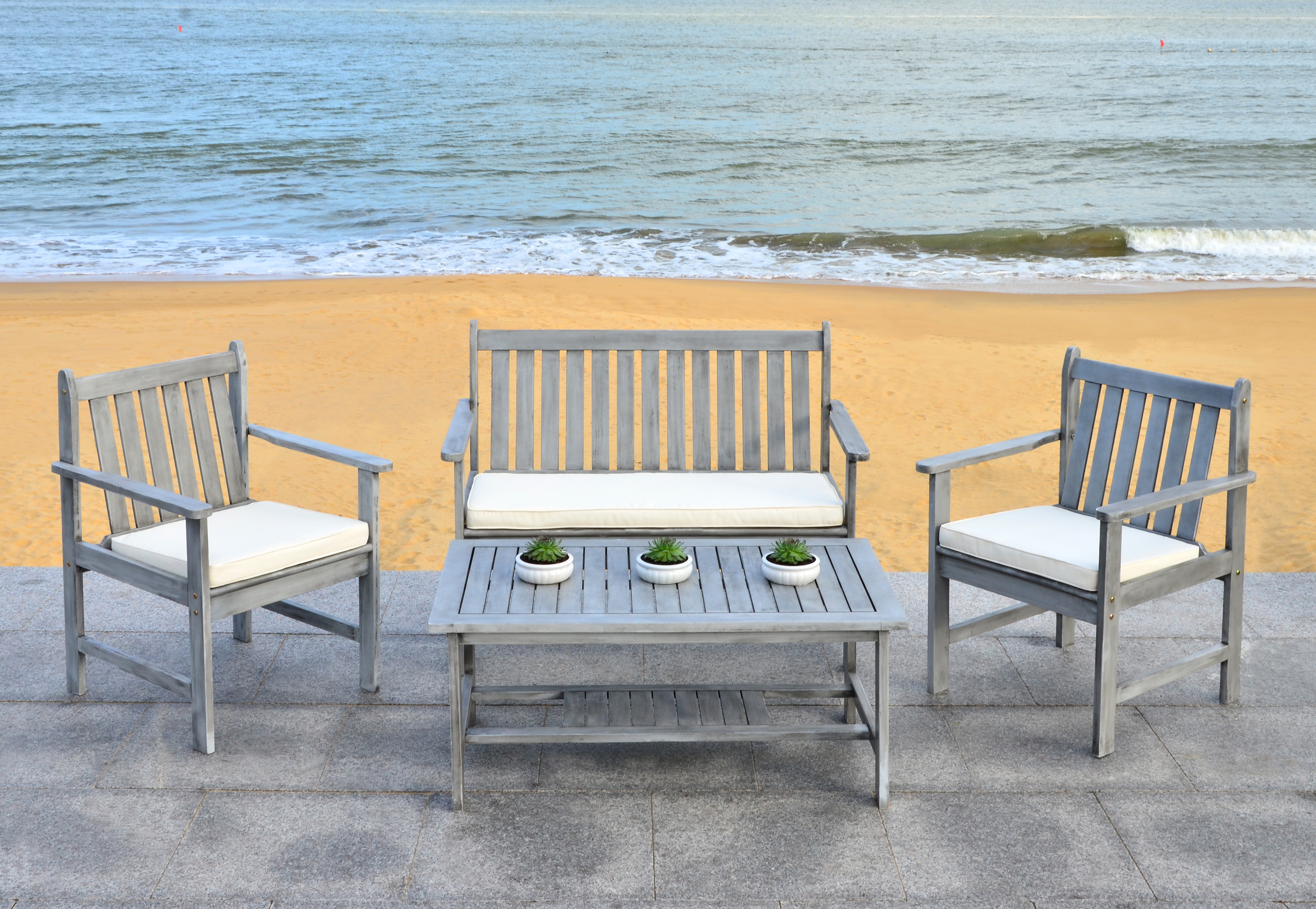 Burbank 4 Piece Outdoor Set - Grey Wash/Beige - Safavieh - Image 1
