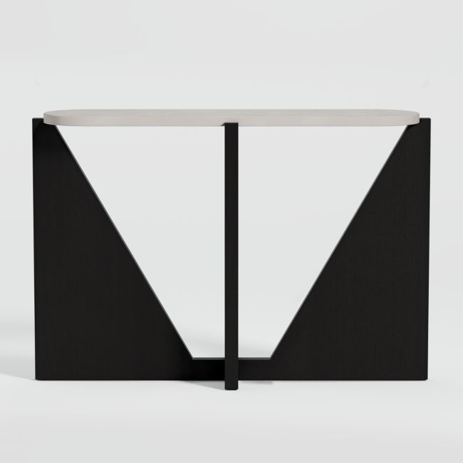 Miro Concrete Console Table with Black Ebonized White Oak Wood Base - Image 0