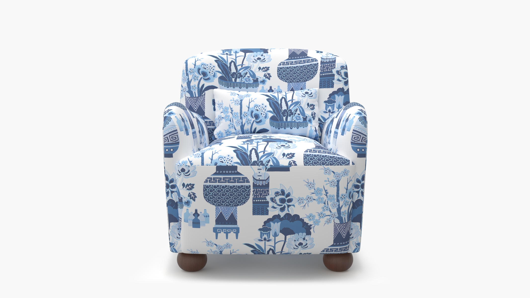 Club Chair, Delft Kan-Shie, Walnut Bun Foot - Image 0