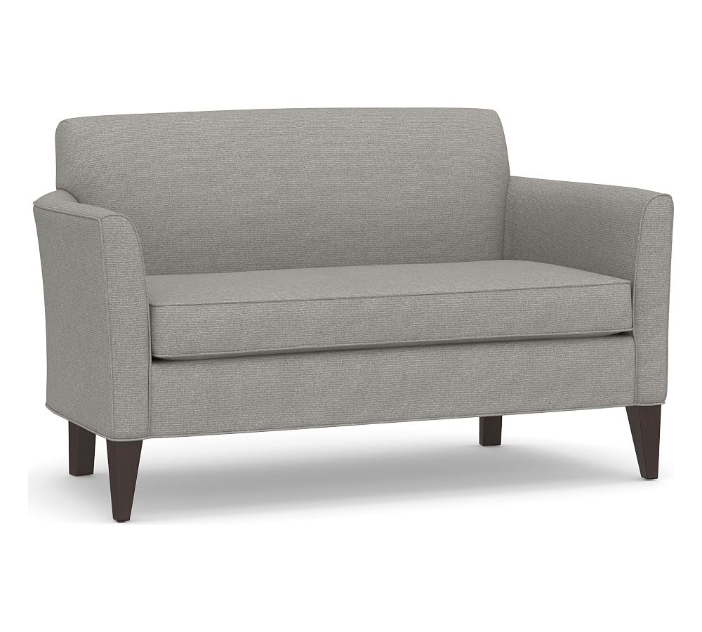 Marcel Upholstered Mini Sofa, Polyester Wrapped Cushions, Performance Heathered Basketweave Platinum - Image 0