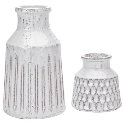 White Glazed Ceramic Table Vase, Set of 2 - Image 0