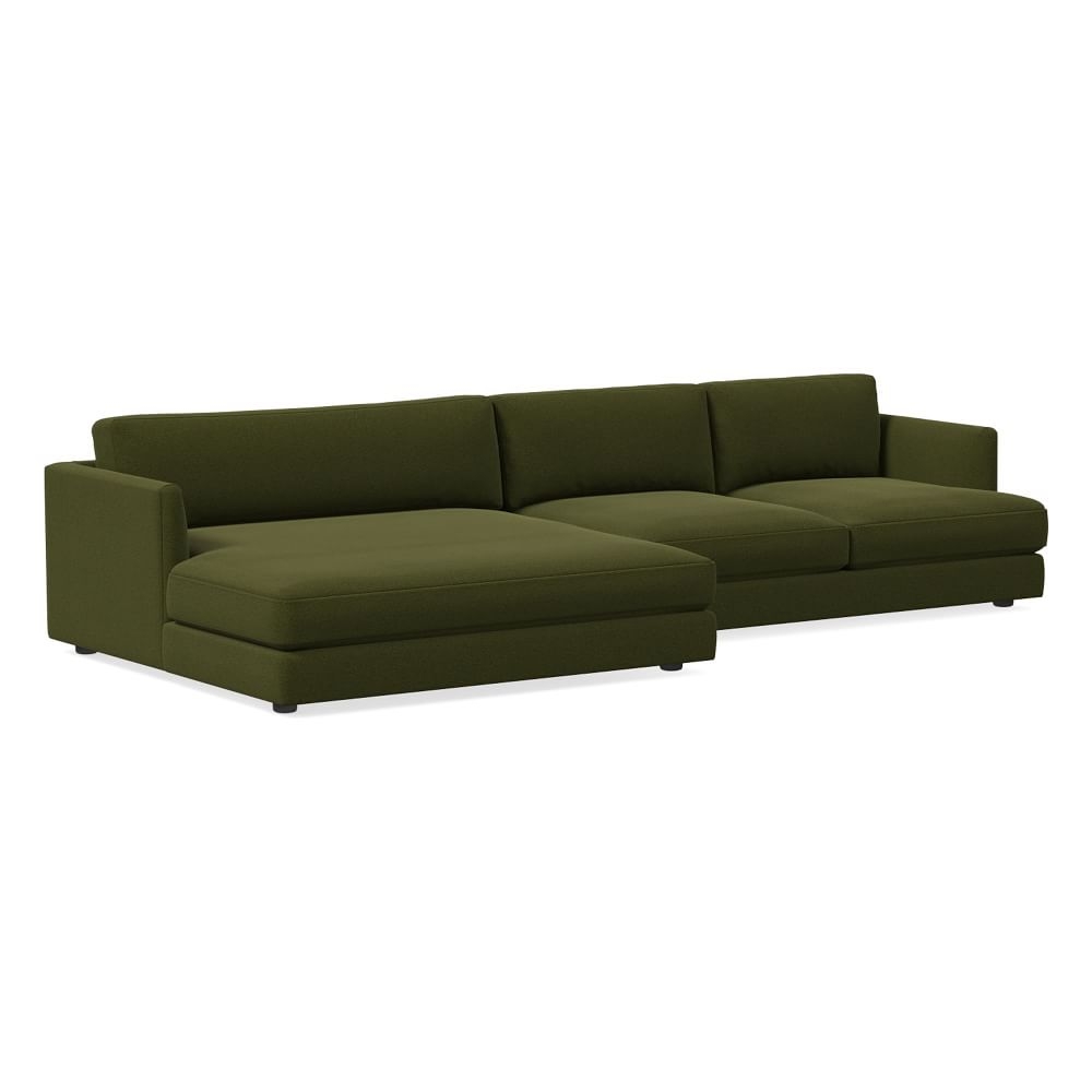 Haven 137" Left Multi Seat Double Wide Chaise Sectional, Standard Depth, Distressed Velvet, Tarragon - Image 0