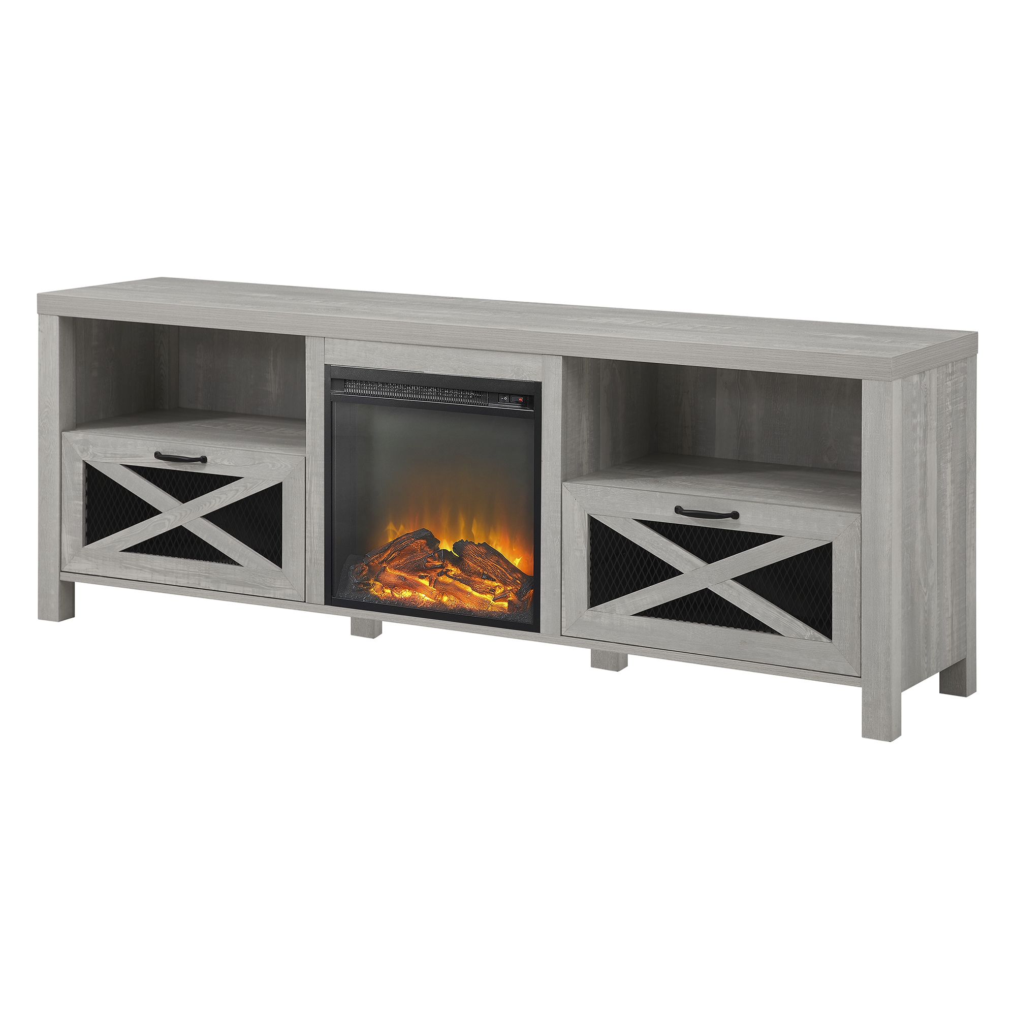 Abilene 70" Rustic Farmhouse Fireplace TV Stand - Stone Grey  - Image 2