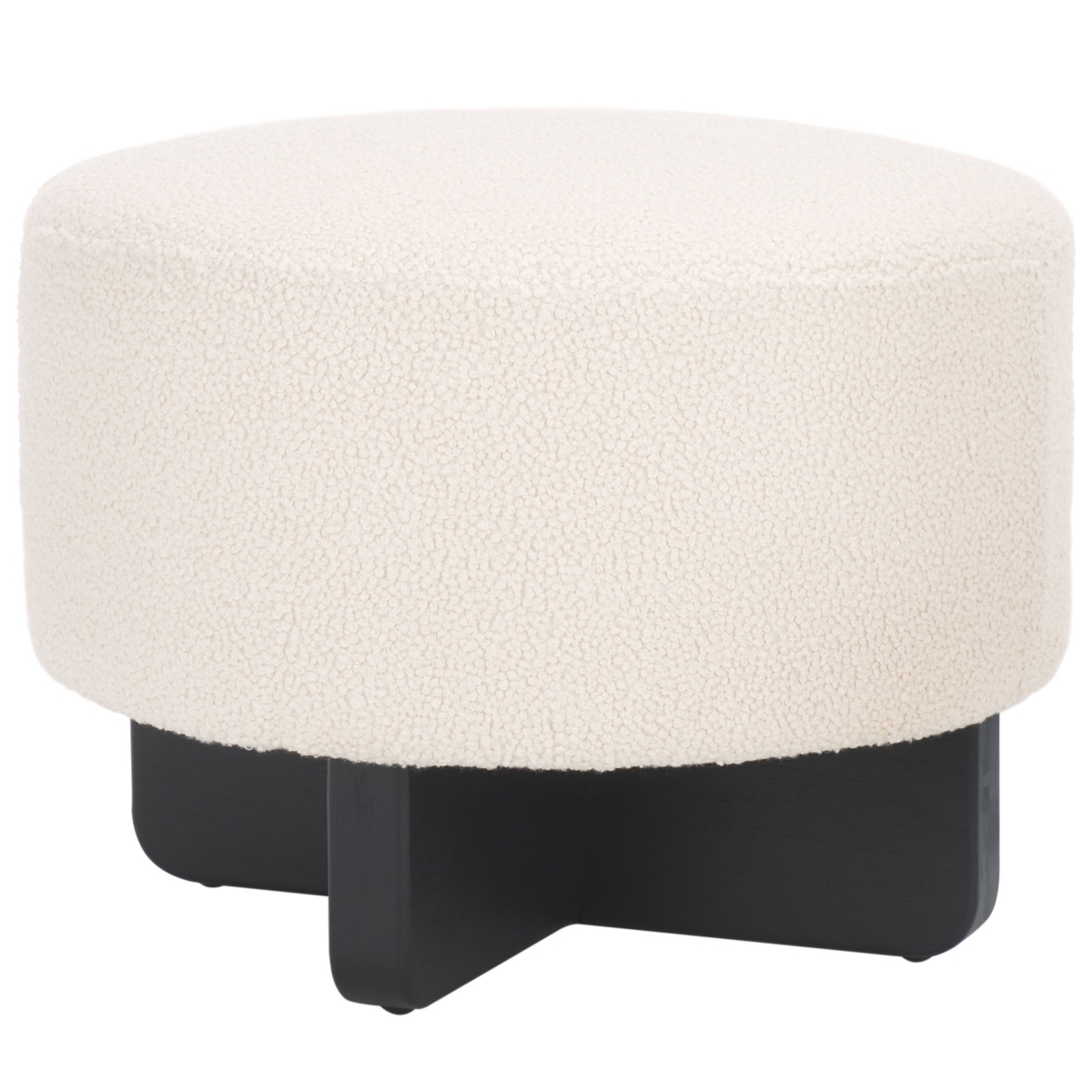 Riah Boucle Round Ottoman - Off White / Black - Safavieh - Image 6