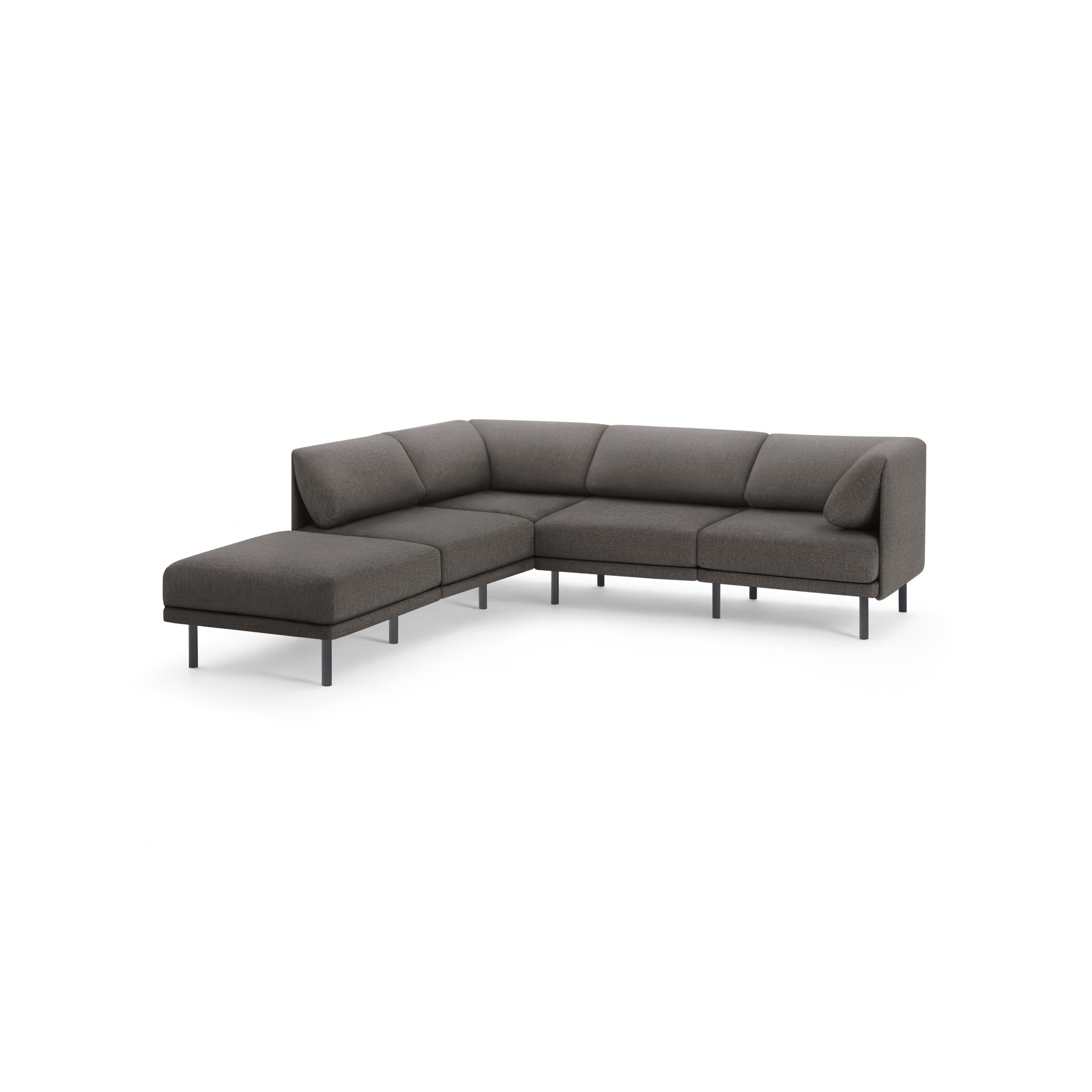 Range 5-Piece One Arm Sectional Lounger - Heather Charcoal - Performance Basketweave / Black - Metal - Image 0