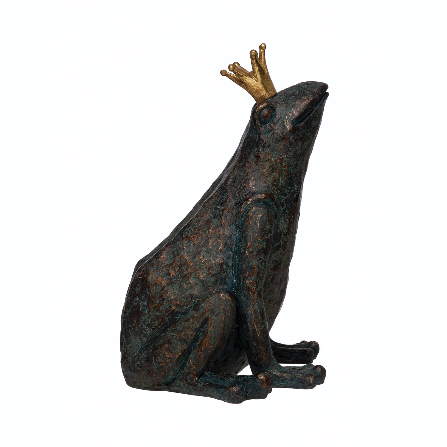 Resin Frog with Gold Crown, Patina Finish - Image 0