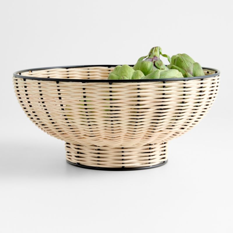 Amira Black and Wicker 12" Pedestal Bowl - Image 2