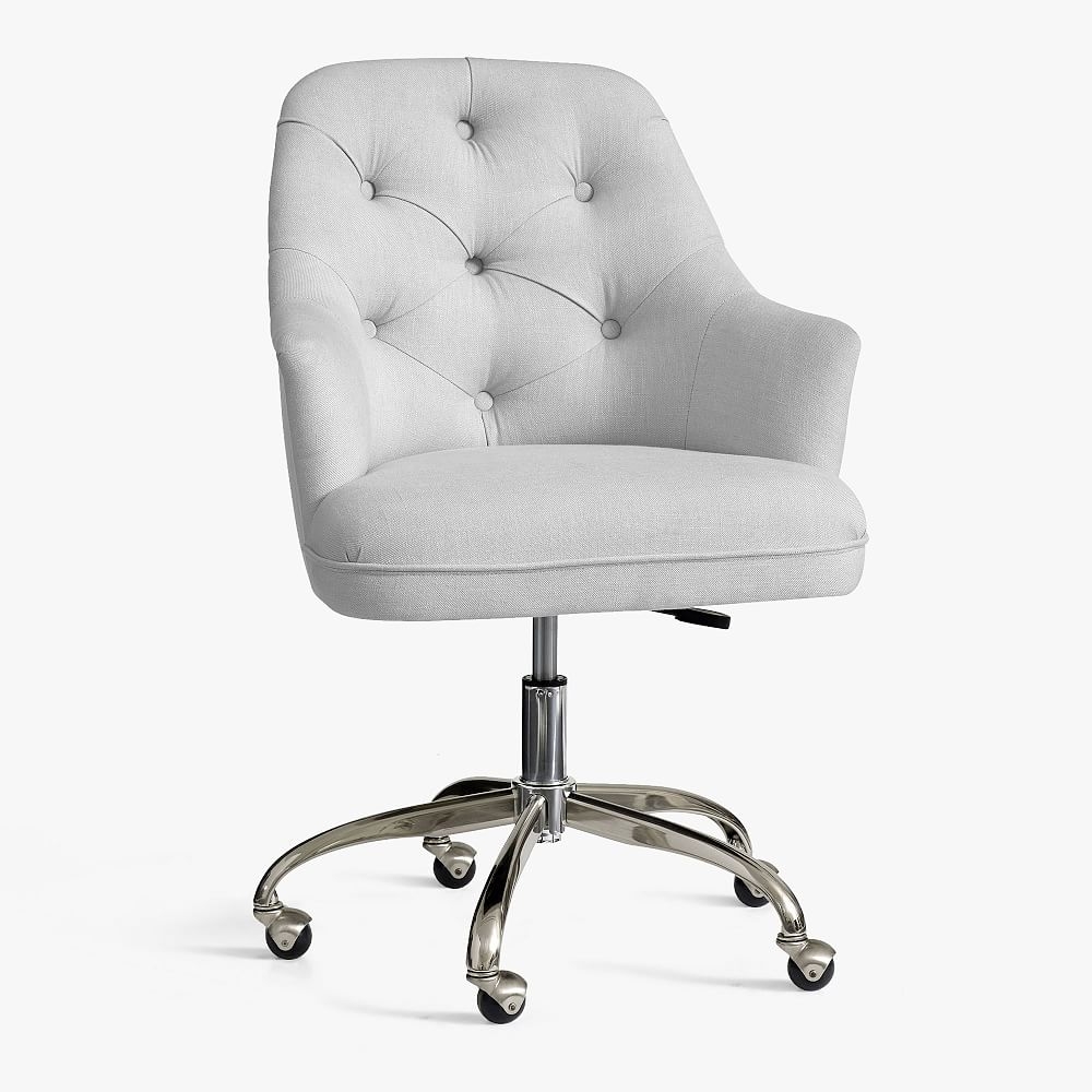 Tufted Swivel Desk Chair, Linen Blend Light Gray - Image 0