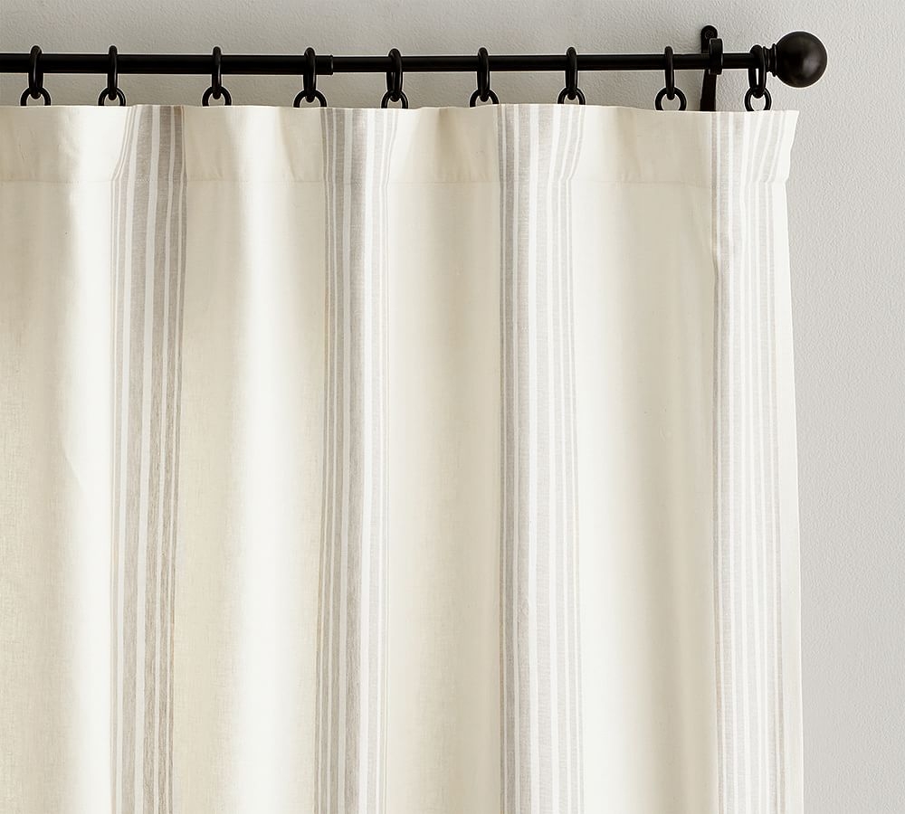 PB Riviera Striped Linen/Cotton Rod Pocket Blackout Curtain,  Sandalwood - Image 0
