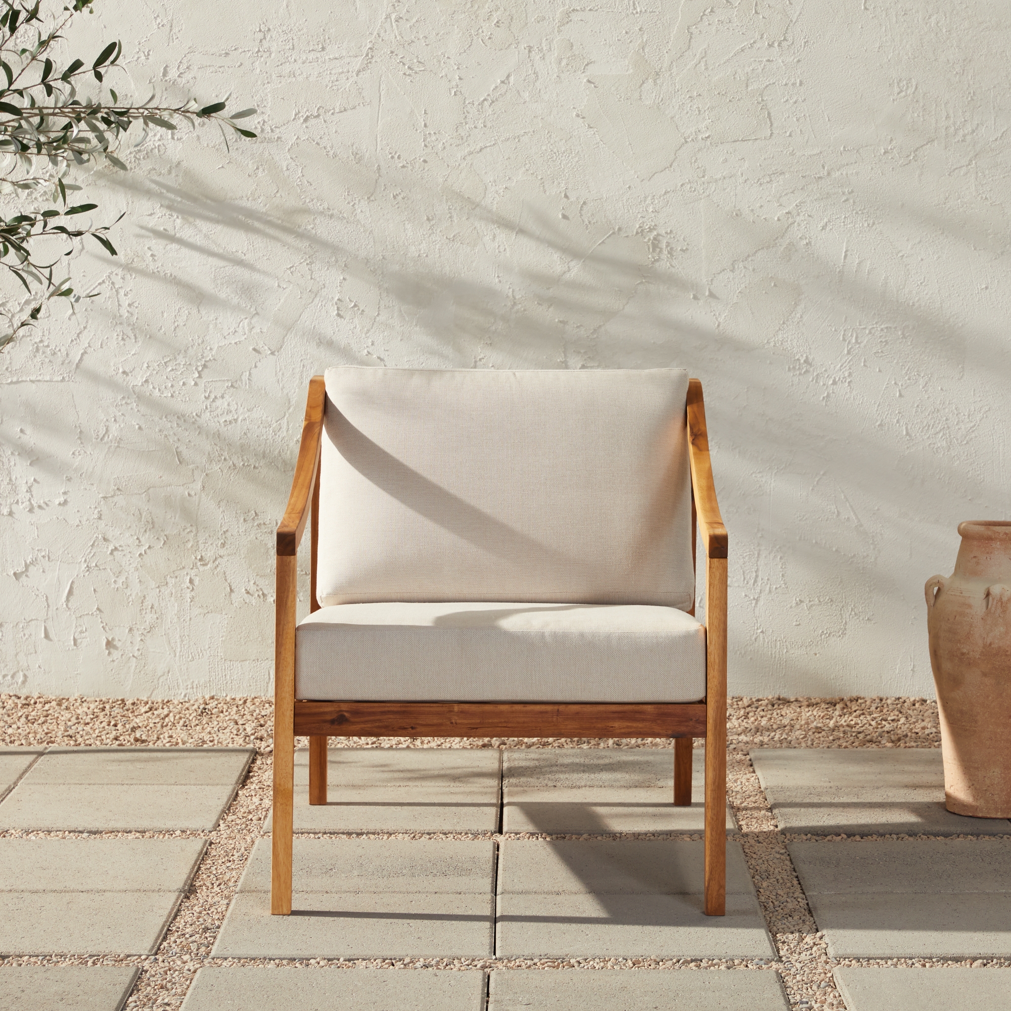 Modern Solid Wood Outdoor Curved Arm Club Chair - Natural - Image 2