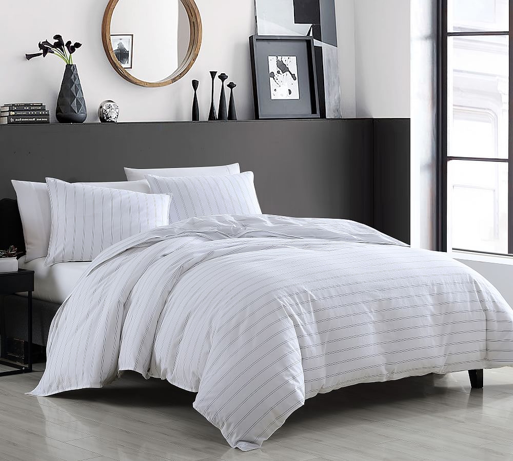 Melia Striped Percale Comforter Set, King, White/Black - Image 0