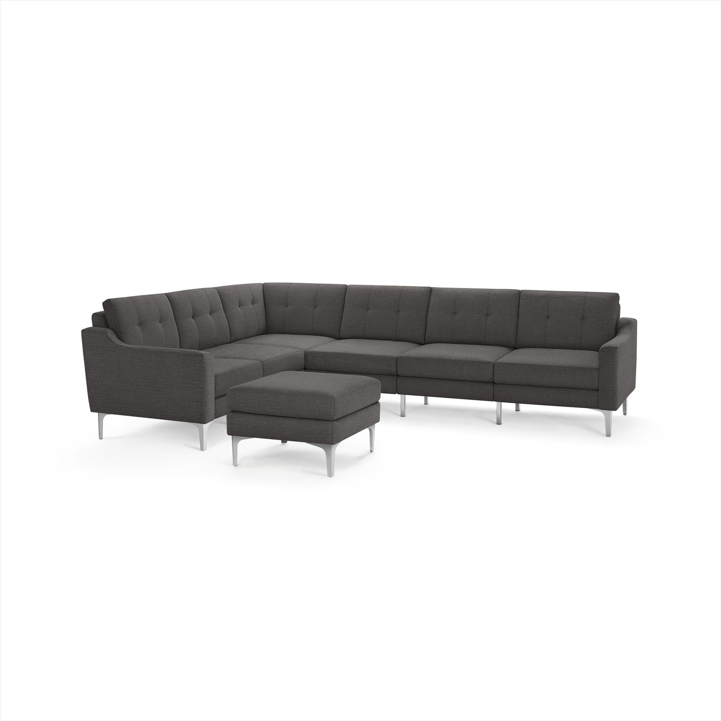 Nomad 6-Seat Corner Sectional with Ottoman - Heather Charcoal - Performance Chenille / Chrome - Metal / Slope - Image 0