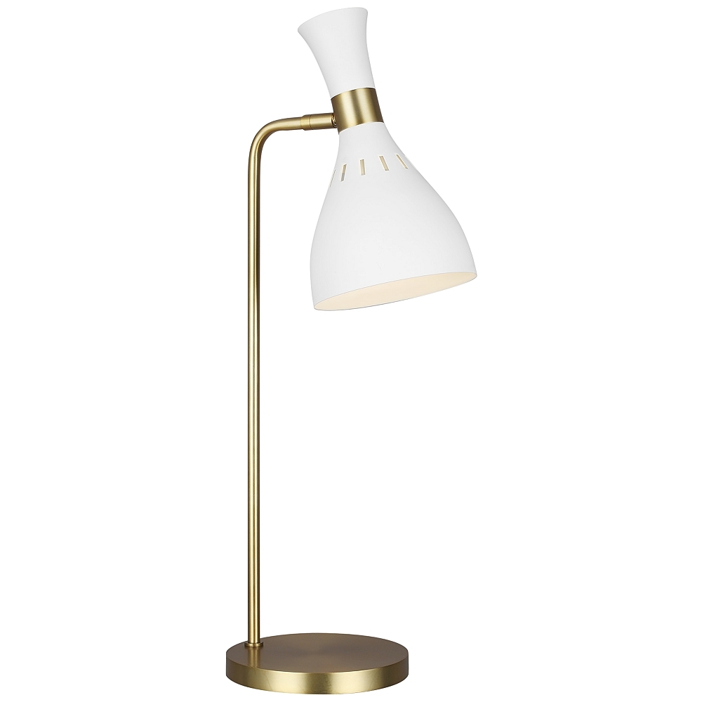 Joan Matte White and Burnished Brass LED Desk Lamp - Style # 97E90 - Image 0