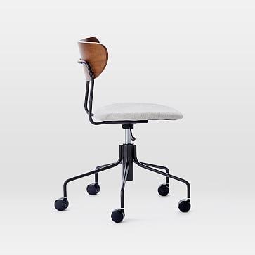 Modern Petal Wood & Upholstered Office Chair, Performance Coastal Linen, Pebble Stone, Dark Bronze - Image 3