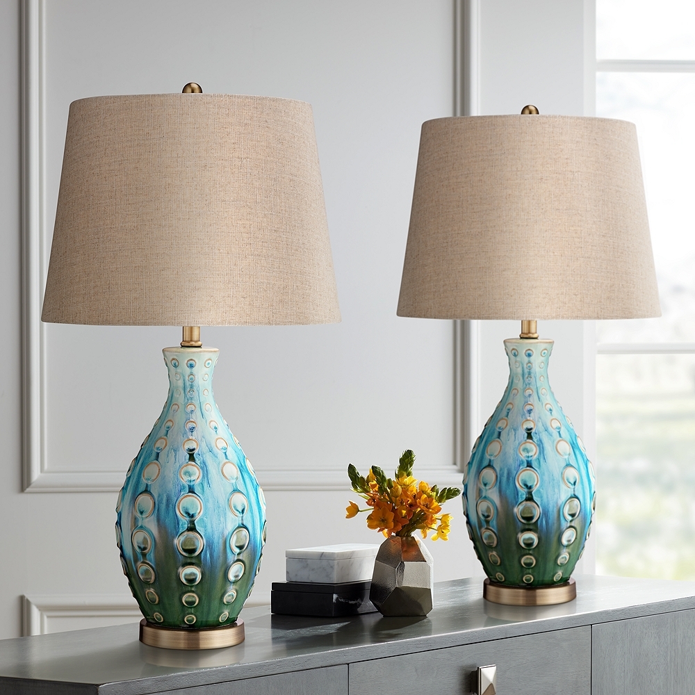 360 Lighting Modern Vase 26 1/2" Blue Ceramic Table Lamps Set of 2 - Image 0