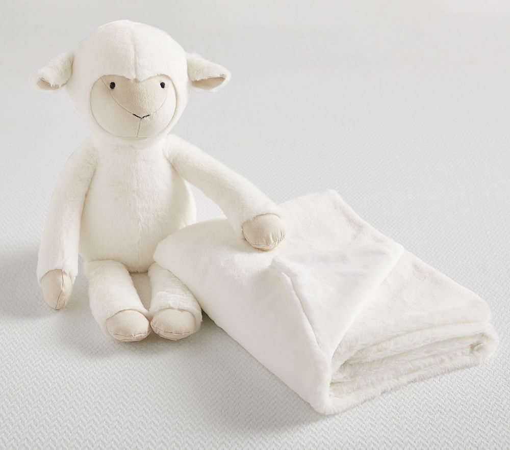 Plush Lamb Stuffed Animal and Blanket Set, Ivory - Image 0