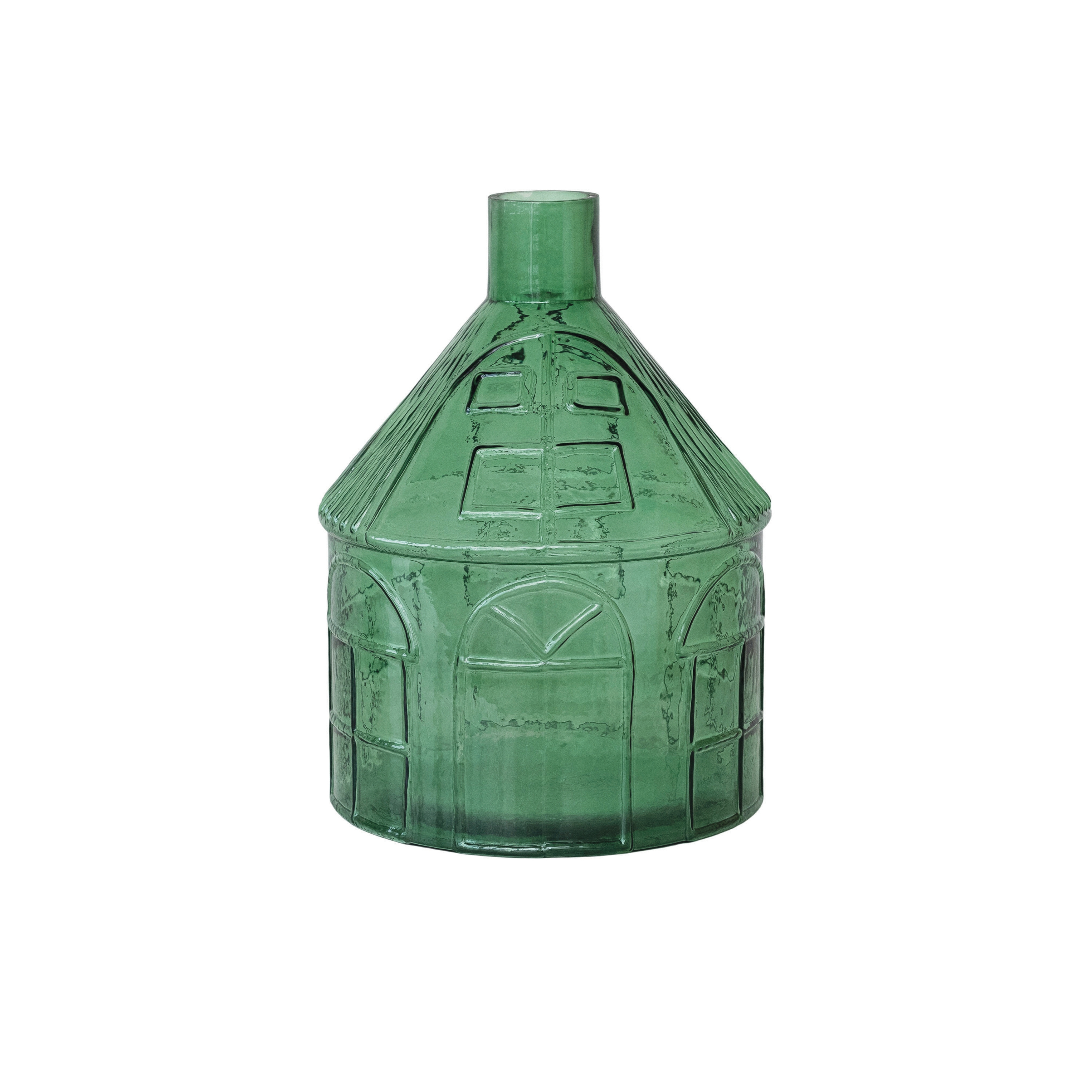 Large Glass House-Shaped Vase, Green - Image 0