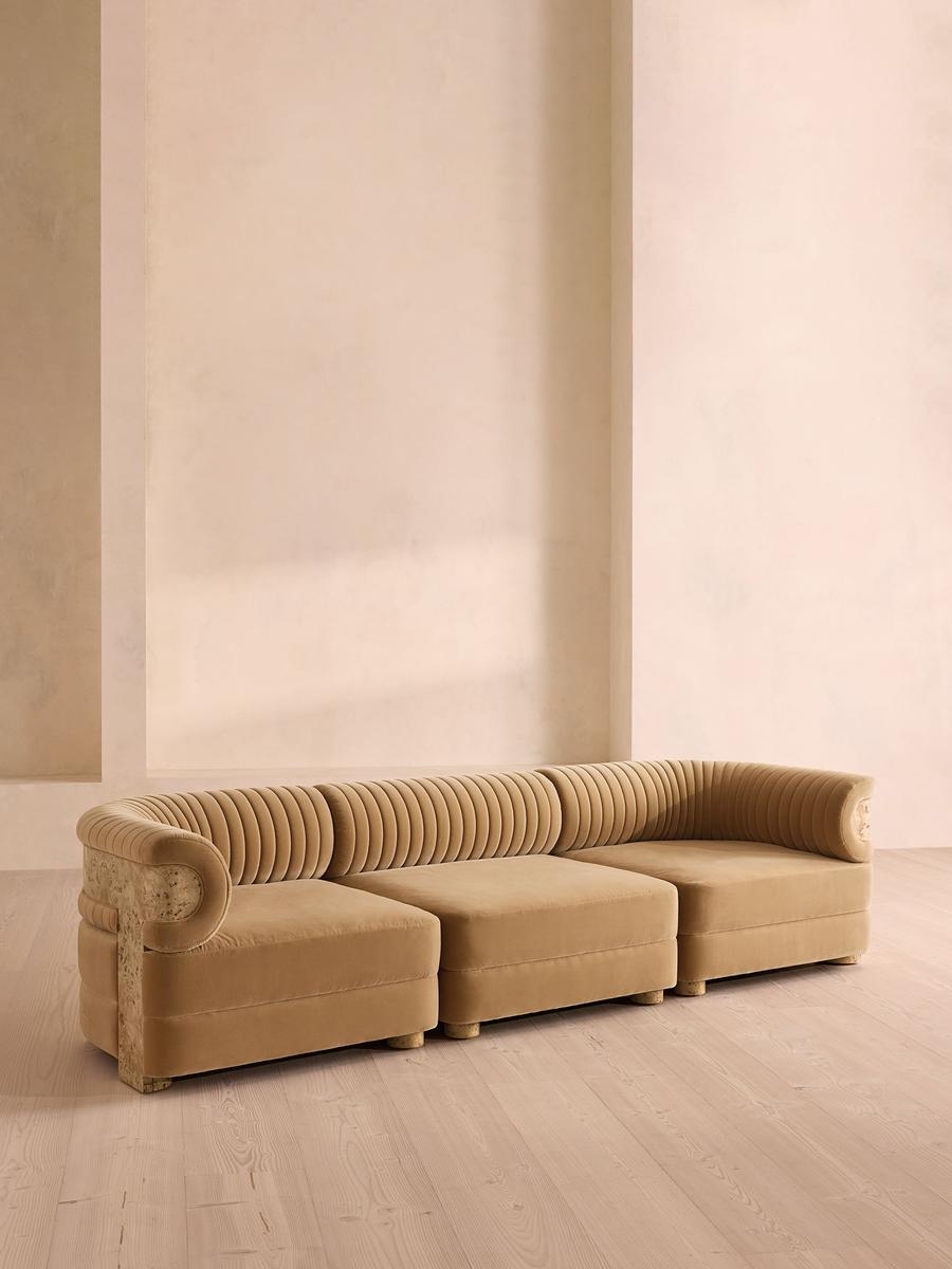 Caleb Sectional Sofa, Four Seater, Velvet, Camel, Blonde Burl, US - Image 0