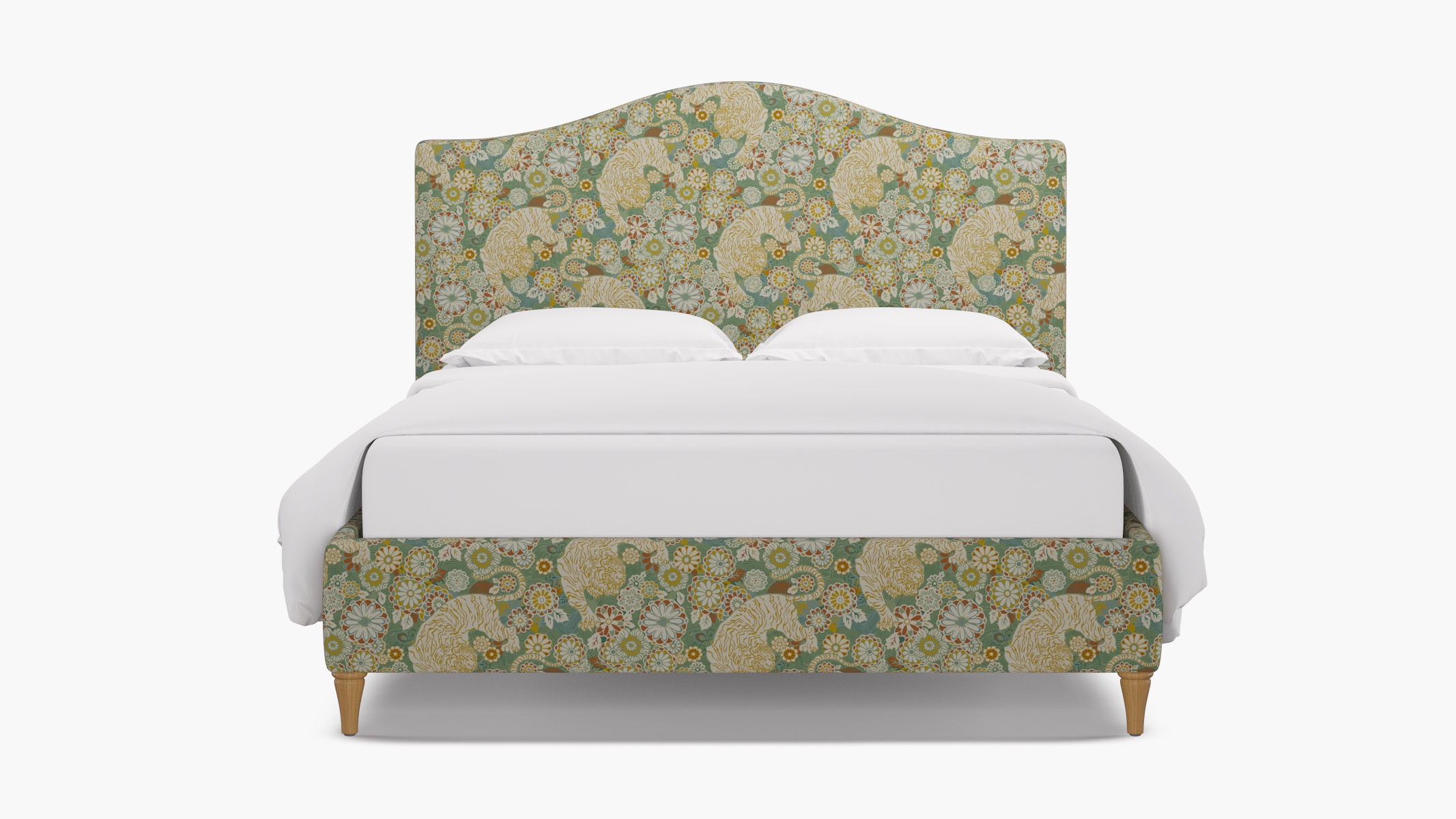 Camelback Bed, Pistachio Siberian Tiger, Natural Decorative Tapered Leg, Twin - Image 0