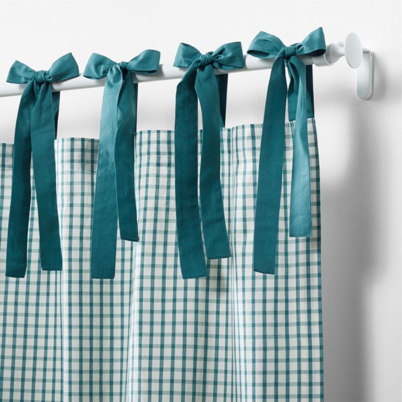 84" Teal Organic Cotton Windowpane Plaid Curtain Panel - Image 2