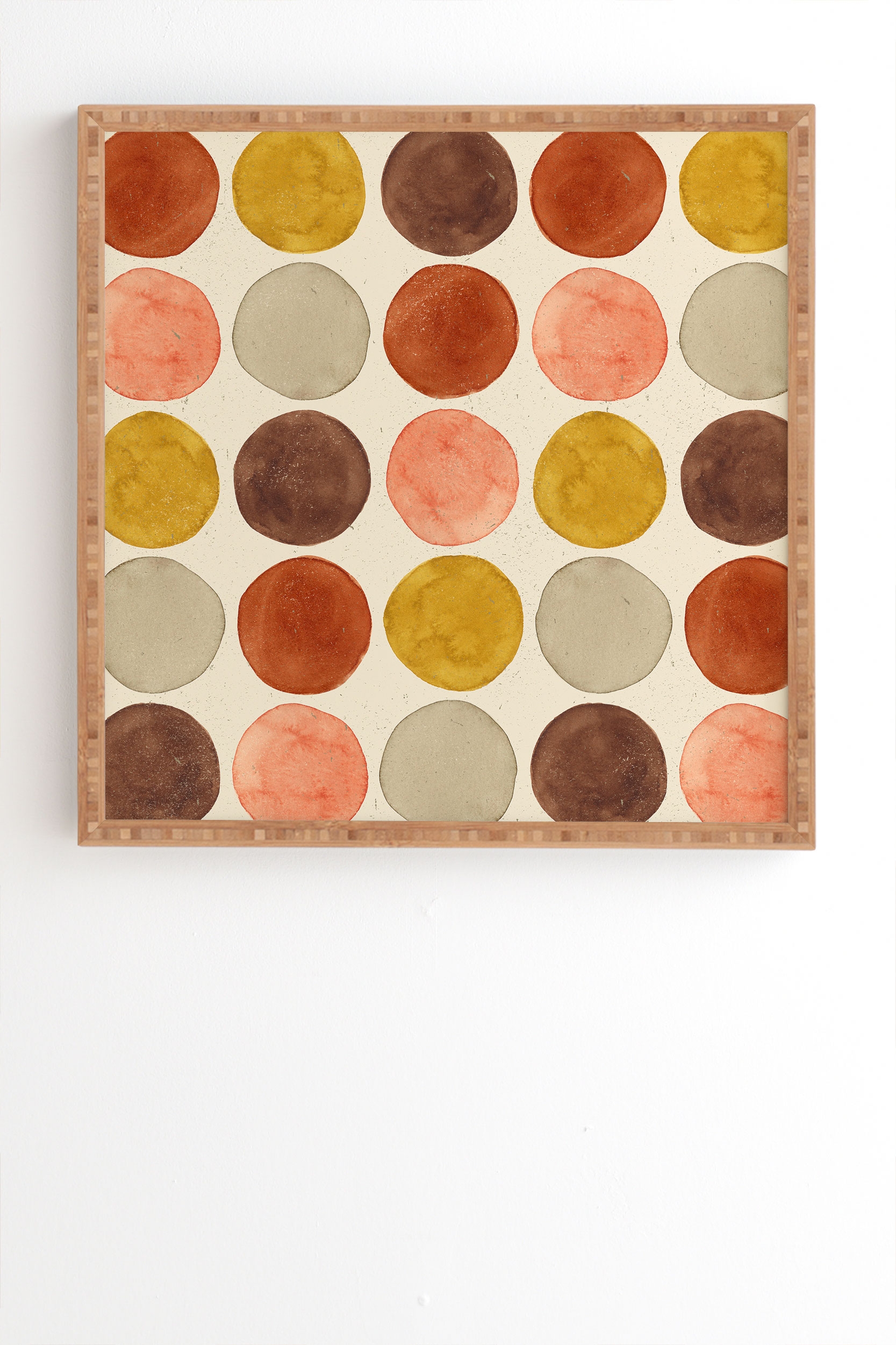 Watercolor Dots Rust Ochre by Pauline Stanley - Framed Wall Art Bamboo 12" x 12" - Image 1