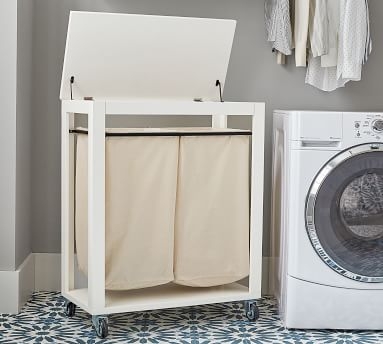 Aubrey Laundry Cart, White, 27"W - Image 2