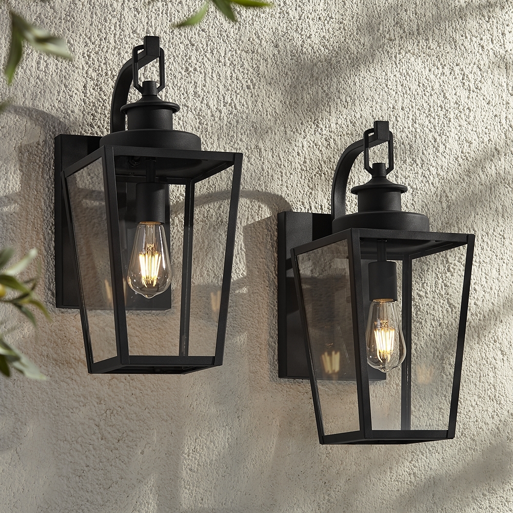 Possini Euro Ackerly 17 1/4"H Black Outdoor Wall Light Set of 2 - Image 0