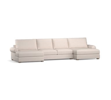 Canyon Roll Arm Upholstered U-Double Chaise Loveseat Sectional, Down Blend Wrapped Cushions, Performance Heathered Basketweave Alabaster White - Image 1