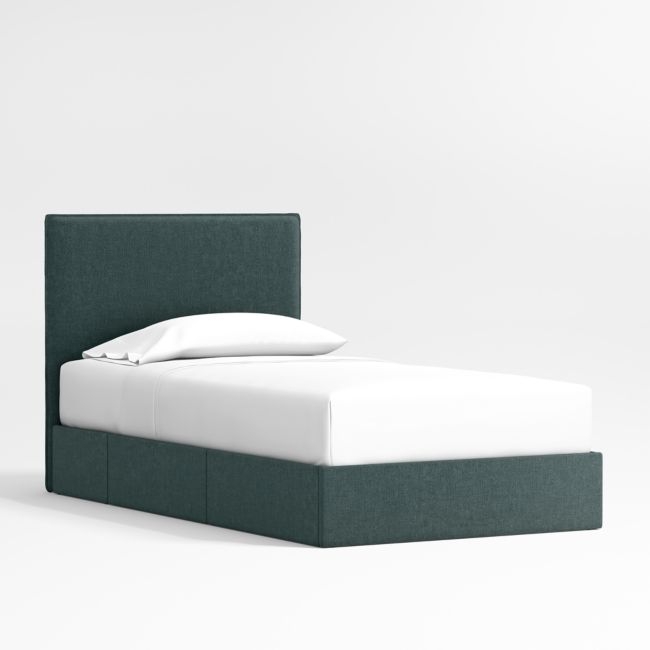 Noa Jungle Green Upholstered Flange Kids Twin Storage Bed - Image 0