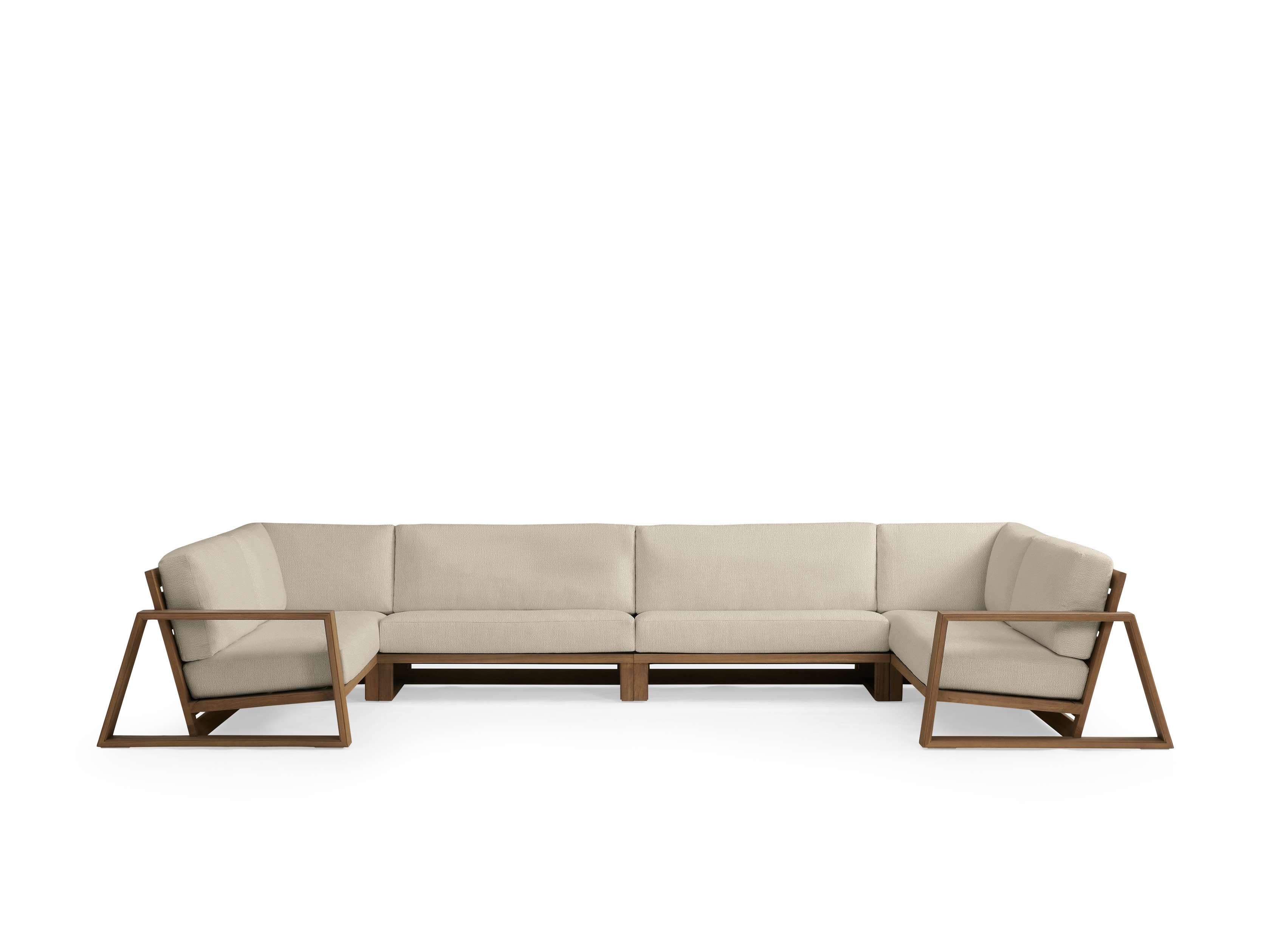 Canyon Outdoor Four-Piece Sectional Teak Large in Natural  Twilly Pearl/Weathered Fawn - Image 0