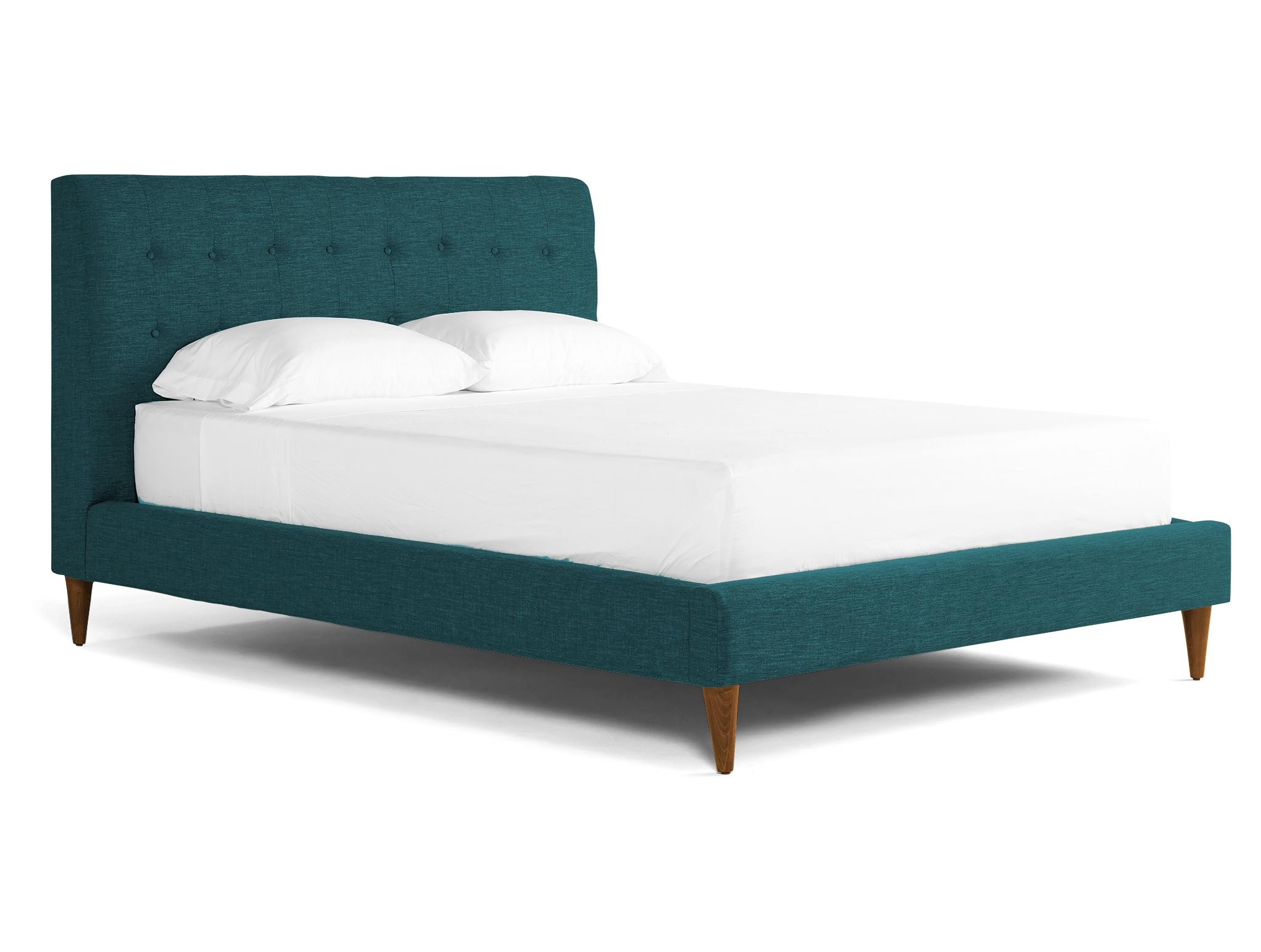 Blue Eliot Mid Century Modern Bed - Royale Peacock - Mocha - Eastern King - Image 1