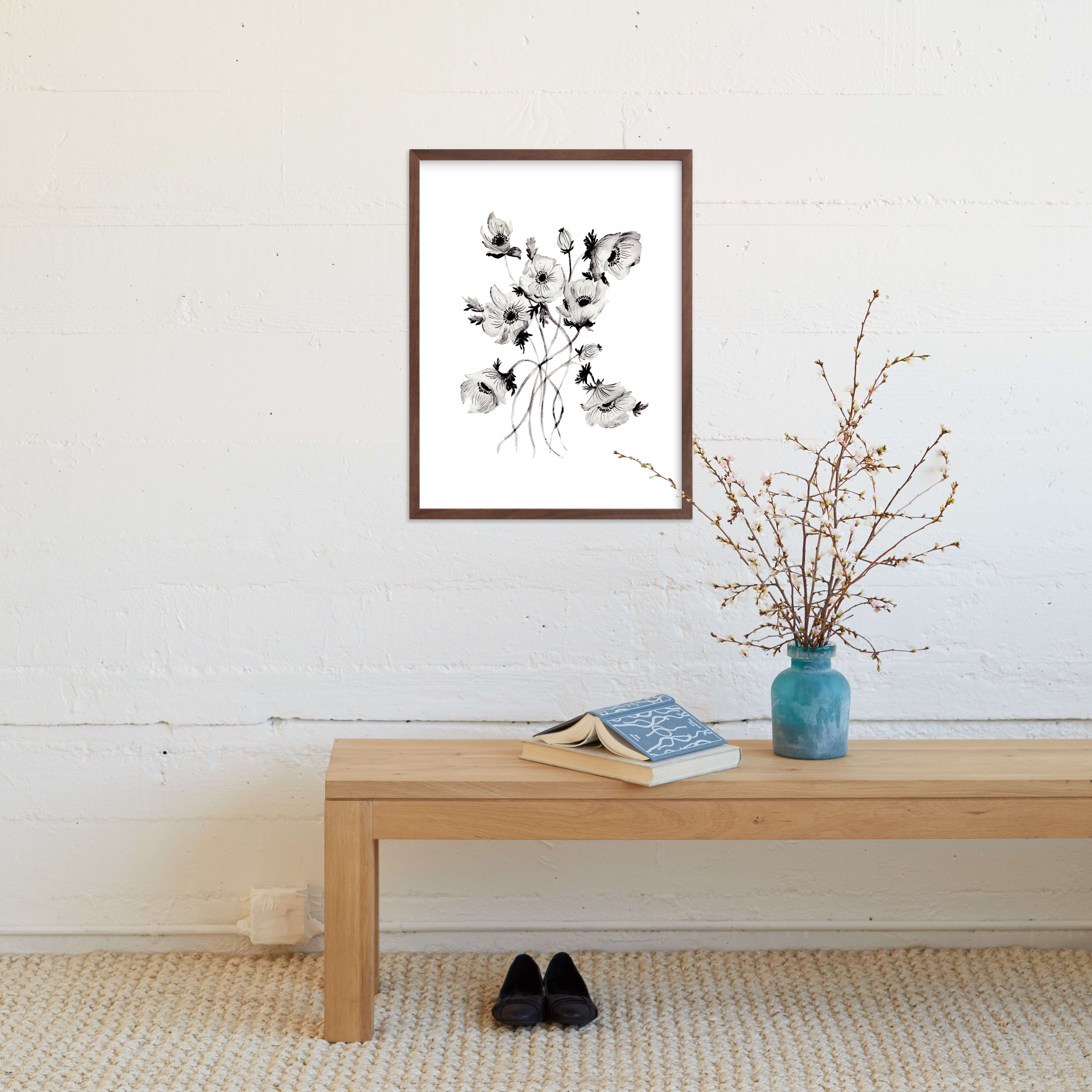 Greyscale Poppies by Shannon Kirsten, Art Print, Walnut Frame, 18" x 24" - Image 1