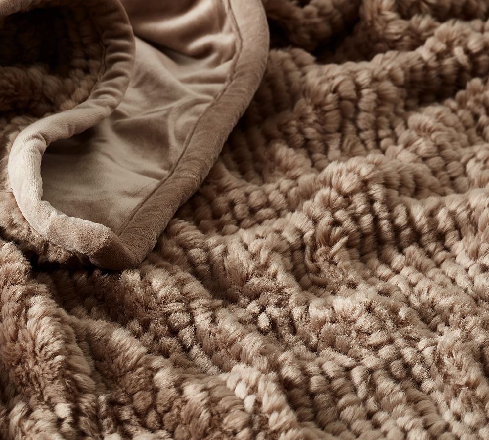 Faux Fur Throw, 50 x 60", Taupe Honeycomb - Image 0