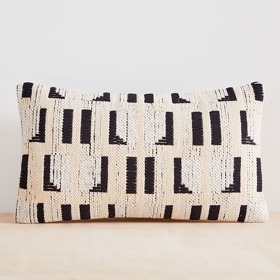 Abstract Windowsill Pillow Cover, Set of 2, Black and Stone White, 12"x21" - Image 0