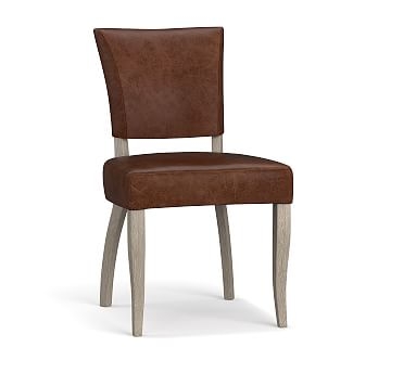 Berlin Leather Dining Side Chair, Gray Wash Leg, Burnished Saddle - Image 0