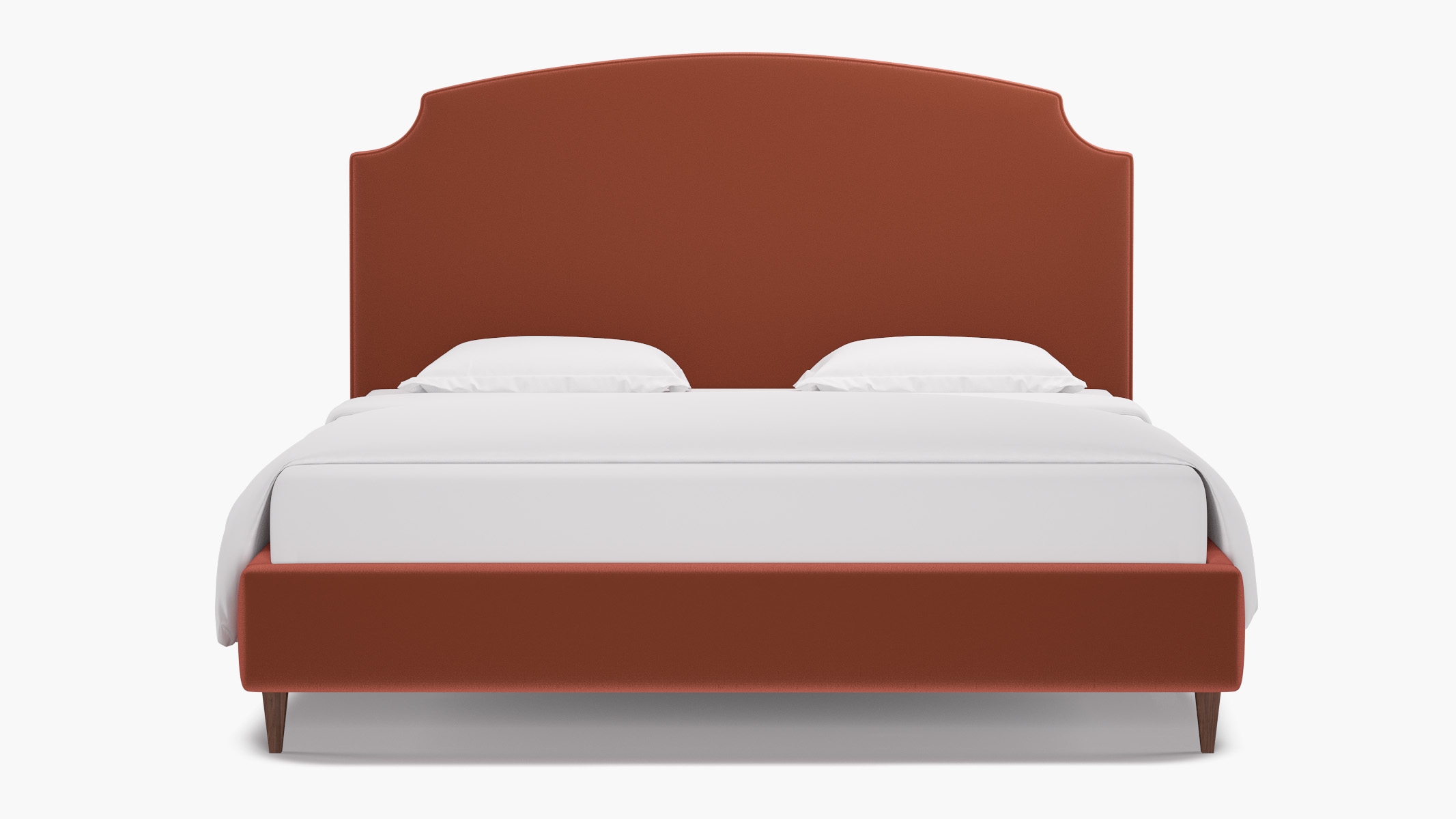 Cove Bed, Terracotta Performance Velvet, Walnut Square Tapered Leg, King - Image 0
