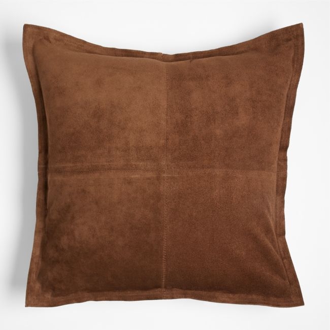 Hyde Pieced Suede 23x23 Brown Throw Pillow Cover - Image 0